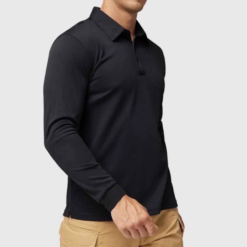 MIER Men Tactical Black Long Sleeves Polo Shirts Cool Quick Dry XL Performance